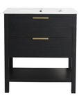 30" black vanity bathroom front view showing solid wood legs and open bottom shelf | Ace Decor