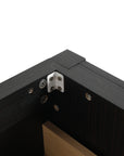 Close-up corner hardware detail of 30" black vanity bathroom cabinet construction | Ace Decor