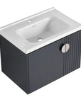 28 inch floating bathroom sink vanity with integrated ceramic sink, black fluted cabinet | Ace Decor