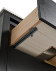 30" black vanity bathroom drawer slide detail with smooth metal rail | Ace Decor