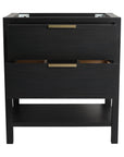 Front view of 30" black vanity desk with minimalist drawer design and open shelf | Ace Decor