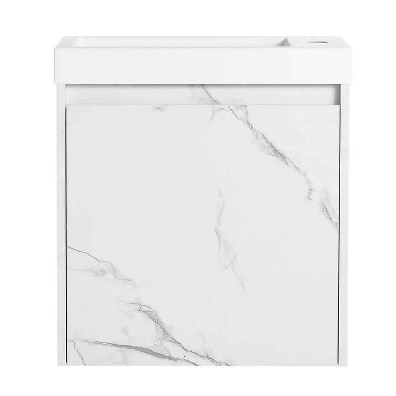20" Marble White Floating Bathroom Vanity with White Resin Sink & Soft-Close Door