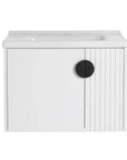 28 inch single floating vanity front view with white finish and fluted panel detail | Ace Decor