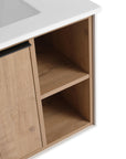 24 / 30 Inch Wood Bathroom Vanity with Integrated Sink, Wall-Mount, Open Storage Shelves