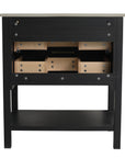 30" black vanity bathroom back view showing internal wood structure and hardware | Ace Decor