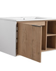 24 / 30 Inch Wood Bathroom Vanity with Integrated Sink, Wall-Mount, Open Storage Shelves
