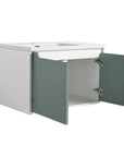 Open storage view of mint green 36 bathroom vanity sink | Ace Decor