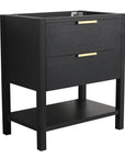 30" black vanity desk with open top frame and two drawers, black chestnut finish | Ace Decor