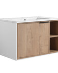 24 / 30 Inch Wood Bathroom Vanity with Integrated Sink, Wall-Mount, Open Storage Shelves