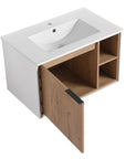 24 / 30 Inch Wood Bathroom Vanity with Integrated Sink, Wall-Mount, Open Storage Shelves