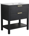 30" black vanity bathroom freestanding cabinet with white sink and sturdy leg base | Ace Decor