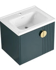 Green bathroom vanity with sink, 24 inch floating vanity showing angled view and fluted door detail for small bathrooms | Ace Decor