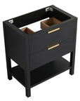 30" black vanity desk with open top design and dual storage drawers, black chestnut finish | Ace Decor