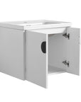 Open side view of floating bathroom vanity 24 inch with interior storage | Ace Decor