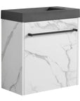 20 inch bathroom vanity with marble finish and matte black sink angled view | Ace Decor