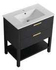 30" black vanity bathroom freestanding cabinet with white integrated sink | Ace Decor