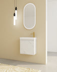 20" Marble White Floating Bathroom Vanity with White Resin Sink & Soft-Close Door