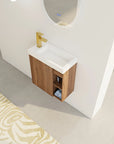 20 inch modern bathroom vanity small with integrated sink and side open storage in use | Ace Decor