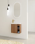 20" Walnut Floating Wall-Mounted Bathroom Vanity with White Resin Sink & Soft-Close Door