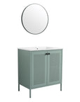30" mint green 30 inch bathroom vanity with legs with round mirror and ceramic sink | Ace Decor