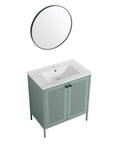30" mint green 30 inch bathroom vanity with legs with ceramic sink and round mirror | Ace Decor