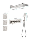 Complete Cascade shower system with detailed dimensions and component layout.