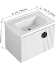 28 inch single floating vanity with integrated ceramic sink and detailed dimension measurements | Ace Decor