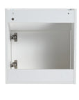 18" white bathroom sink with vanity showing interior cabinet structure and mounting design | Ace Decor