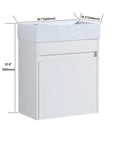 18" white bathroom sink with vanity with detailed dimensions and size diagram | Ace Decor