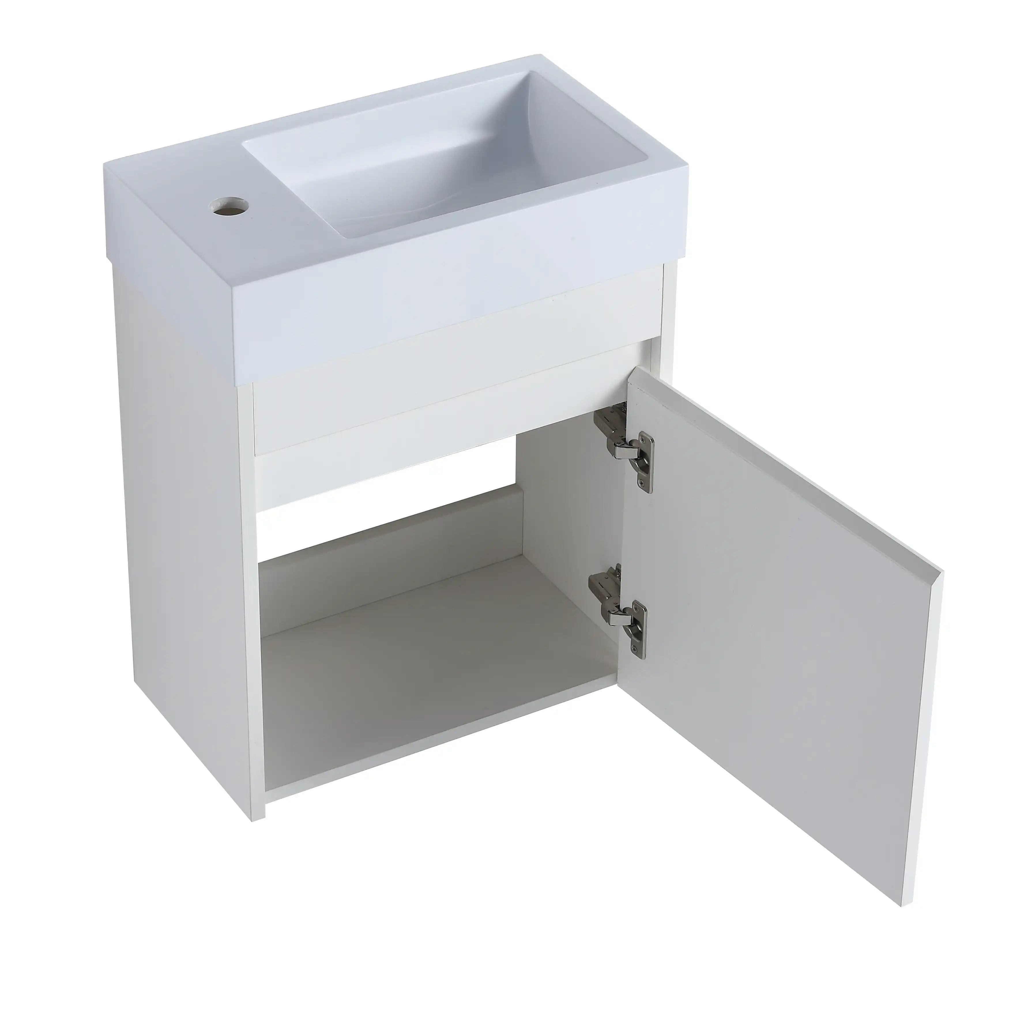 18'' Pure White Floating Bathroom Vanity with White Resin Sink & Soft-Close Cabinet