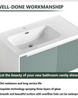 Ceramic top detail of mint green 36 bathroom vanity sink | Ace Decor