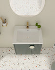 24 inch green bathroom vanity with sink, top view of floating wall-mounted design in modern bathroom | Ace Decor