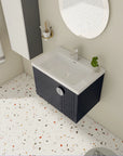 Top view of 28 inch floating bathroom sink vanity with integrated ceramic sink and single-hole faucet | Ace Decor