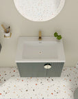 Top view of 28 inch floating vanity small bathroom featuring integrated ceramic sink and compact storage | Ace Decor