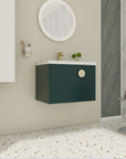 28 inch floating vanity small bathroom with green fluted cabinet and integrated sink, wall-mounted modern design | Ace Decor