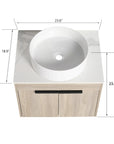 Top view with dimensions of 24 inch bathroom vanity with vessel sink 24" round ceramic basin | Ace Decor