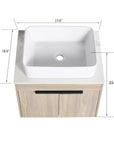 Top view of 24" single vessel sink vanity with dimension details and square basin | Ace Decor