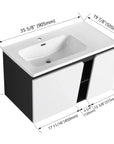36" wall mounted vanity with sink dimensions graphic with overall size details | Ace Decor