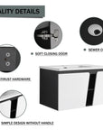 32" wide bathroom vanity quality details graphic with soft-close door and hardware features | Ace Decor