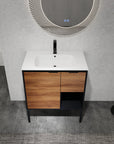 30" brown bathroom vanities front view with integrated sink and wood grain cabinet | Ace Decor