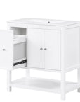 30" White Bathroom Vanity With Sink, Storage Drawer, 2 Doors Cabinet & Open Shelf