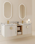 60 inch floating vanity dimensions showing wall-mounted double sink bathroom layout | Ace Decor