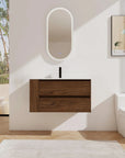 Wall-Mounted Bathroom Vanity with Gel Sink & Soft Close Drawers color: Brown Oak