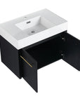 30" wall mounted vanity bathroom with open cabinet design and integrated sink top | Ace Decor