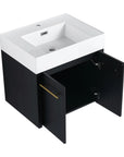 24" small wall mounted vanity with thick resin sink and open storage doors | Ace Decor