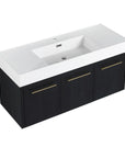 47 inch bathroom vanity with integrated resin sink and black chestnut cabinet front view | Ace Decor