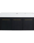 47 inch bathroom vanity front view with black chestnut finish and modern white sink | Ace Decor