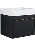 24" small wall mounted vanity with thick resin sink and black chestnut cabinet close-up | Ace Decor