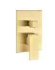 Brushed gold shower control panel with mode selector and temperature handle