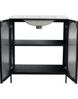 Front interior view of 30" freestanding makeup vanity with ceramic sink and spacious cabinet storage | Ace Decor